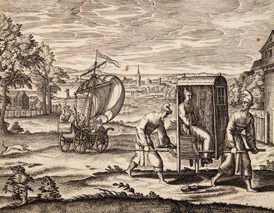 Kinesisk Sedan, Øst-India, gravering fra arbeid av Theodor de Bry (1528-1598), Kina av Theodore de Bry