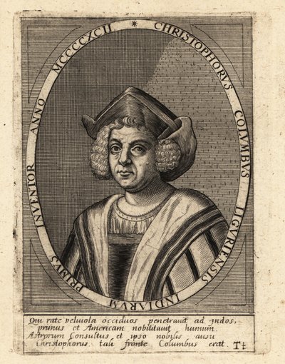 Christopher Columbus, italiensk oppdagelsesreisende og kolonisator av Theodore de Bry