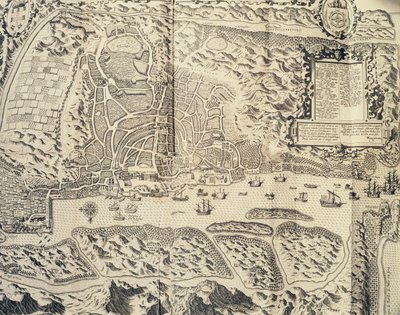 Byen Goa i India, gravering av Theodor de Bry (1528-1598) fra reiseberetning om sjømannen Jan Huyghen van Linschotens reise til portugisisk Øst-India 1579-1592), 1500-tallet av Theodore de Bry