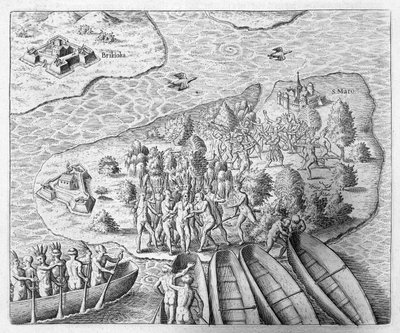 Hans Staden tatt til fange av Tupinamba-indianere under sin reise til Brasil, 1552, fra 