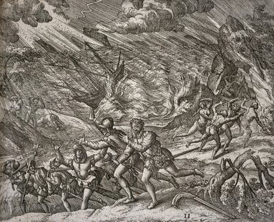 Orkan senker Santa Maria, Christopher Columbus karavel av Theodore de Bry