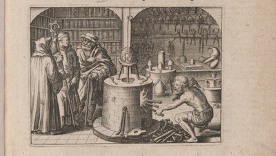 Illustrasjon for Tripus Avrevs, det vil si tre avhandlinger av utvalgte kjemikere.., 1618 av Theodore de Bry