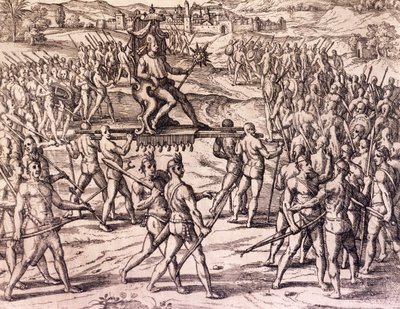 Inka-keiser Atahualpa beseiret av Francisco Pizarros (1475-ca 1541) spanske tropper, Peru, gravering fra amerikansk historie av Theodore de Bry (1528-1598), Frankfurt av Theodore de Bry
