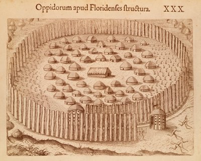 Native Village i Florida, illustrasjon fra The Discourse of Florida av Theodore de Bry av Theodore de Bry