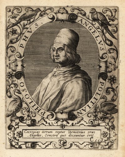 Poliziano , italiensk klassisk lærd. av Theodore de Bry
