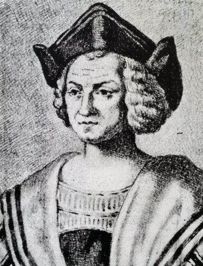 Portrett av Christopher Columbus (1451-1506), gravering av Theodore de Bry (1528-1598) av Theodore de Bry