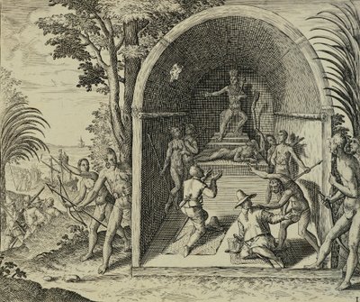 Portugisiske navigatører som ankommer Etiopia, illustrasjon fra Øst-India av Antonio Pigafetta, av Theodore de Bry av Theodore de Bry
