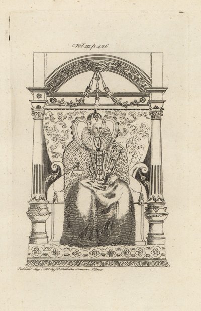 Dronning Elizabeth I av England fra et glassmaleri. av Theodore de Bry