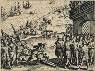 Nederlenderne går i land i Calcutta av Theodore de Bry