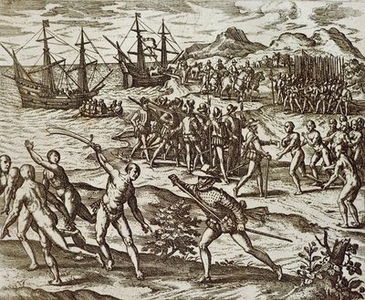The Spanish In America, av Theodore De Bry, gravering av Theodore de Bry