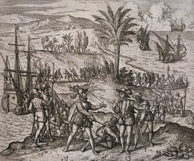 Arrestasjonen av Christopher og Bartholomew Columbus etter ordre fra Francisco de Bobadilla av Theodore de Bry