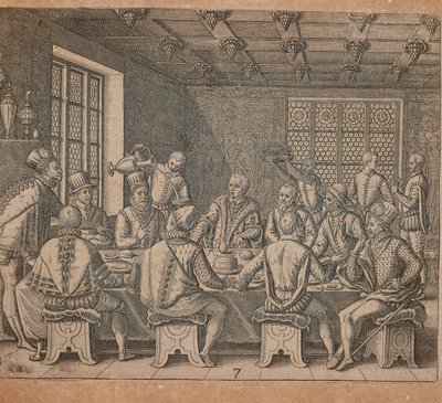 Egget til Columbus, gravering av Theodor de Bry (1528-1598) fra Americae pars quarta, sive, Insignis et admiranda historia de reperta primum Occidentali India Christopher Columbus, av Girolamo Benzoni av Theodore de Bry
