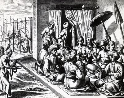 Bryllupsseremoni i Bantam, Java Island, av Theodor de Bry (1528-1598). gravering av Theodore de Bry
