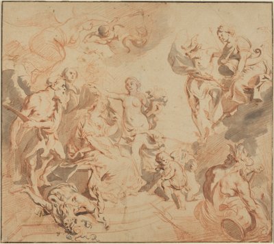Antwerpen velsignet med overflod, ca. 1648 (rød kritt på papir) av Theodore van Thulden