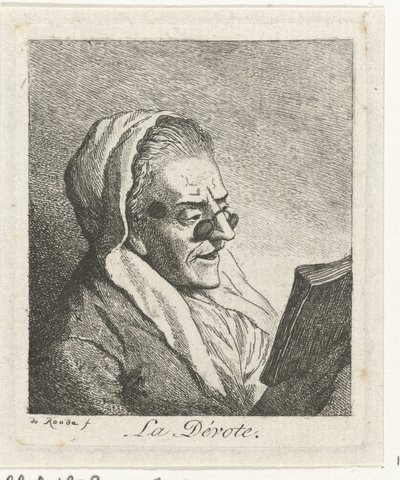 Leser gammel kvinne med pince-nez La Dévote (tittel på objekt) av Theodorus de Roode