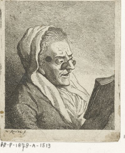 Leser gammel kvinne med pince-nez av Theodorus de Roode