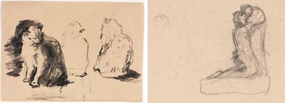 Katter (recto); Skisse av to figurer som omfavner (verso) av Theodule Ribot