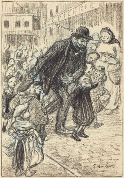 En mann i en bygate, omgitt av barn (En far) av Théophile Alexandre Steinlen