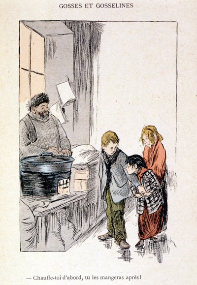 Barn og gosseliner: Varm deg først, du spiser dem etterpå! i "" In Life"", av Steinlen 1901 av Théophile Alexandre Steinlen