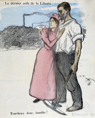 Arbeidernes jobb og antitrustkamp: "" Frihetens siste asyl - så rør det banditter! "" Illustrasjon fra 1891. av Théophile Alexandre Steinlen