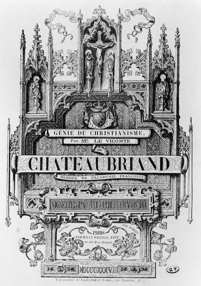 Tittelside til 'Le Genie du Christianisme' av Francois Rene (1768-1848) Viscount of Chateaubriand, gravert av Henri Desire Porret, 1838 av Theophile Evariste Fragonard