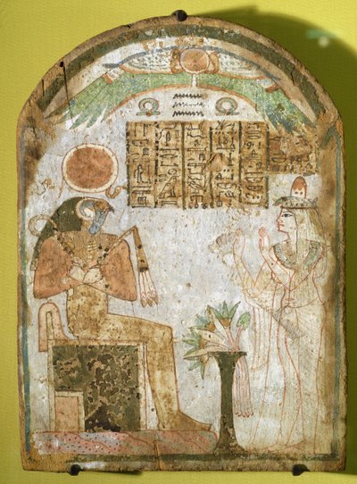 Stela som viser Tachenes som ber foran guden Re-Horakhty, 900 f.Kr. (malt tre) av Third Intermediate Period Egyptian