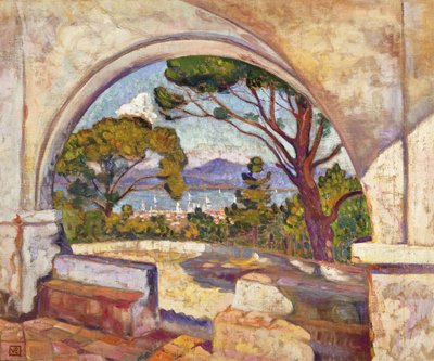 Saint Tropez, utsikt over St Chapel, ca. 1920 av Théo van Rysselberghe