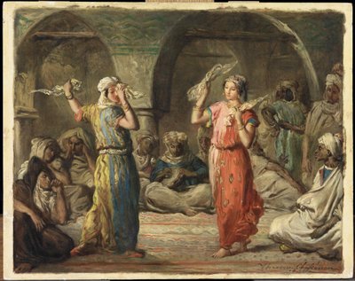 algeriske dansere. Lommetørkledansen, 1849. av Théodore Chassériau