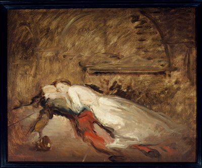 Les lovers Romeo et Juliet Illustrasjon av stykket med samme navn av William Shakespeare (1564-1616) som representerer elskernes død i scene 3 av akt V. Esquisse de Theodore Chasseriau (1819-1856) Søn. 0,50 x 0,61 m Paris. Museet Louvre av Théodore Chassériau