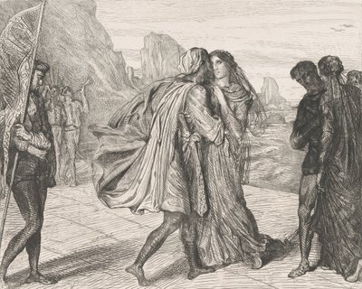 O my fair warrior!: plate 5 fra Othello Act 2, Scene 1, etset 1844, gjengitt 1900. av Théodore Chassériau