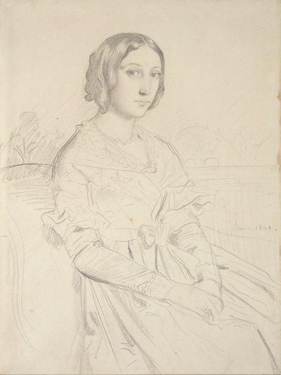 Portrett av en ung kvinne, sittende tre fjerdedeler til venstre, 1839-1856 av Théodore Chassériau