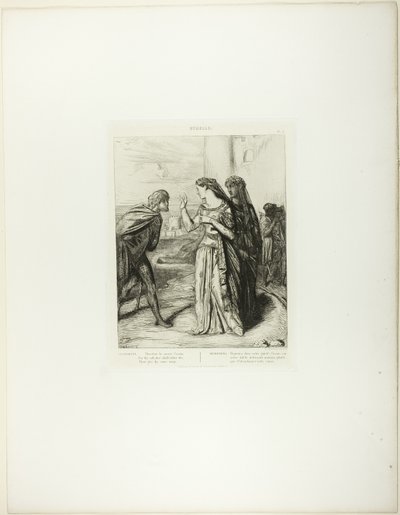 Vær derfor Merry Cassio, plate 6 (akt 3, scene 3) fra Othello av Théodore Chassériau