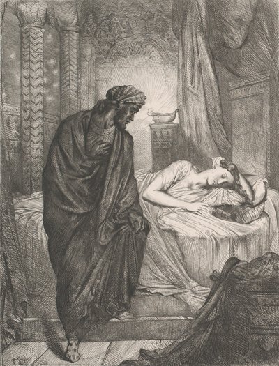 Likevel må hun dø: plate 11 fra Othello Act 5, Scene 2, etset 1844, gjengitt 1900. av Théodore Chassériau
