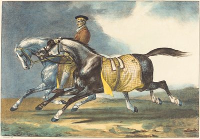 To dapple-grå ​​hester som trener av Théodore Gericault and Léon Cogniet