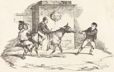Tre barn som leker med et esel av Théodore Gericault and Nicolas Toussaint Charlet