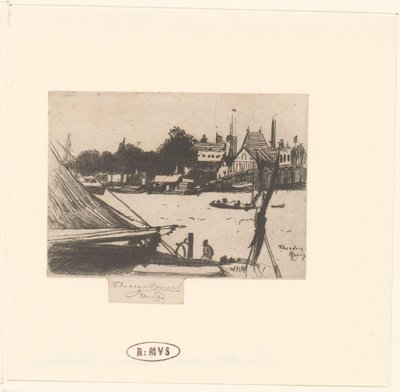 Utsikt over elven med båter Battersea fra Chelsea av Théodore Roussel (signed by artist)