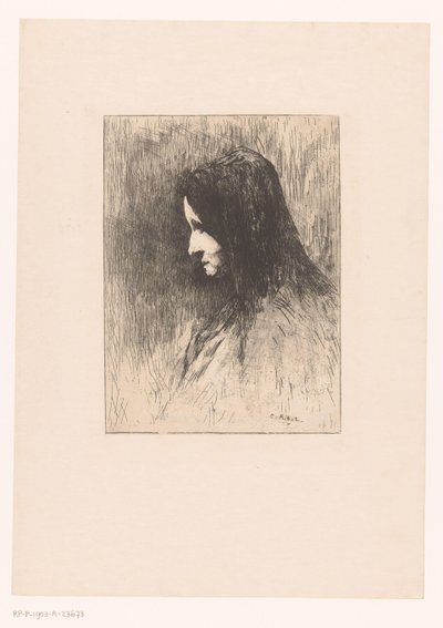 Byste av en gammel kvinne med hodeskjerf, sett fra siden av Théodule Augustin Ribot