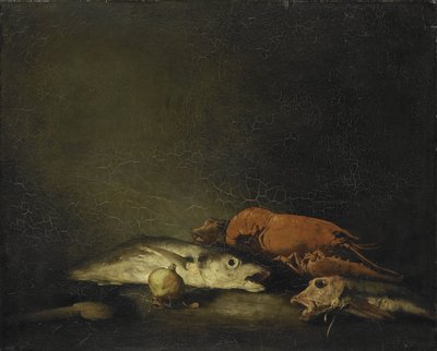 Stilleben med fisk og hummer av Théodule Augustin Ribot