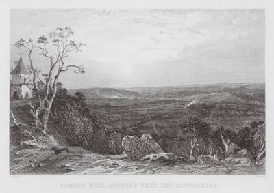 Bardon Hill, ser vestover, Leicestershire (gravering) av Thomas (after) Allom