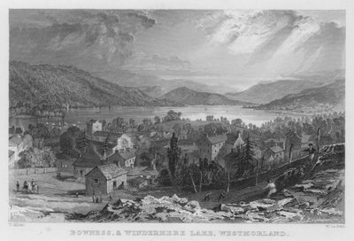 Bowness og Windermere Lake, Westmorland (gravering) av Thomas (after) Allom