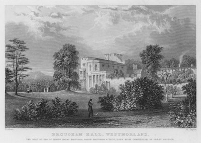 Brougham Hall, Westmorland, sete for Henry Brougham, Baron Brougham og Vaux, Lord High Chancellor of Great Britain (gravering) av Thomas (after) Allom