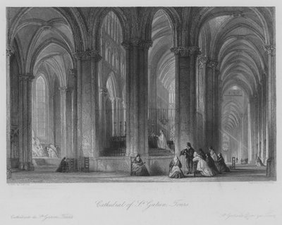 Cathedral of St Gatien, Tours (gravering) av Thomas (after) Allom