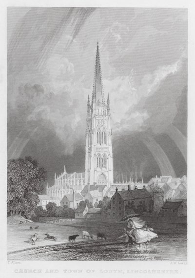 Kirken og byen Louth, Lincolnshire (gravering) av Thomas (after) Allom