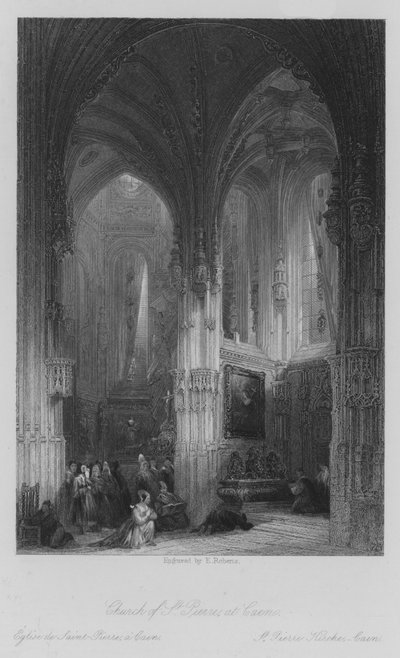 St Pierre-kirken, ved Caen (gravering) av Thomas (after) Allom
