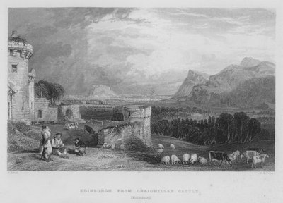 Edinburgh fra Craigmillar Castle, Midlothian (gravering) av Thomas (after) Allom