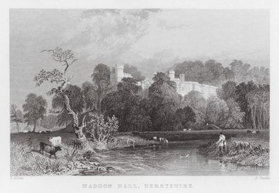 Haddon Hall, Derbyshire (gravering) av Thomas (after) Allom
