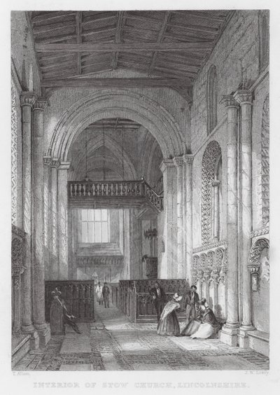 Interiør i Stow Church, Lincolnshire (gravering) av Thomas (after) Allom