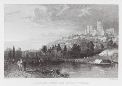 Lincoln, fra elven Witham (gravering) av Thomas (after) Allom