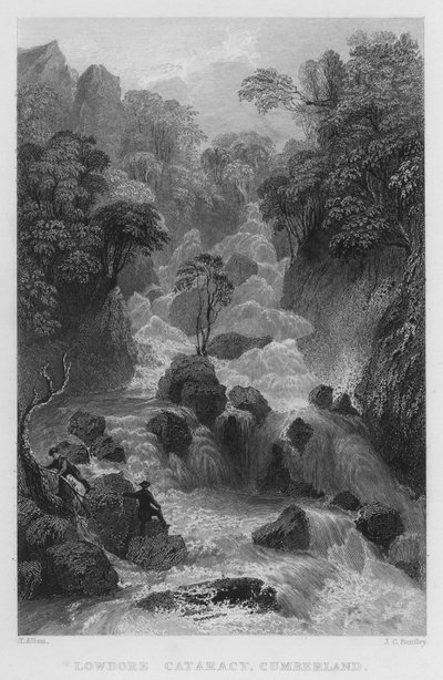 Lowdore Cataract, Cumberland (gravering) av Thomas (after) Allom