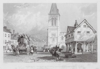 Market Harborough, Leicestershire (gravering) av Thomas (after) Allom